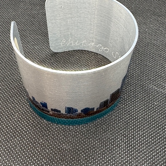 Chicago Skyline Aluminum Cuff Bracelet - Silver and Blue - Picture 8 of 9